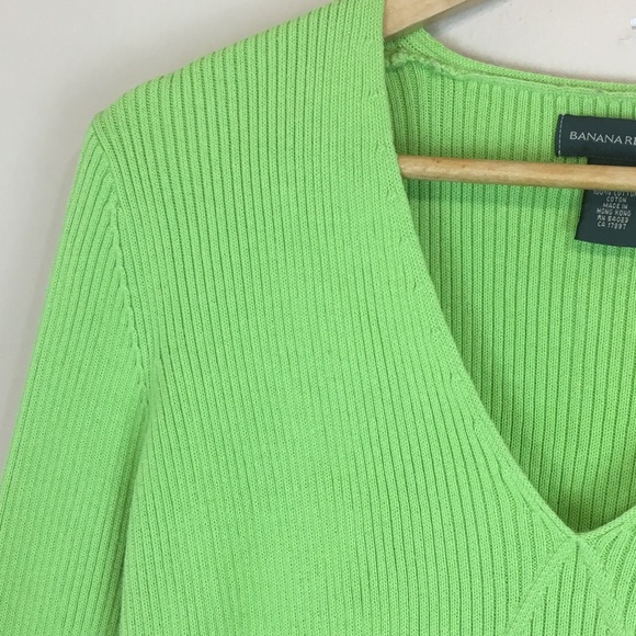 Banana Republic Ribbed V-neck Top - Lime Green - Picture 3 of 4